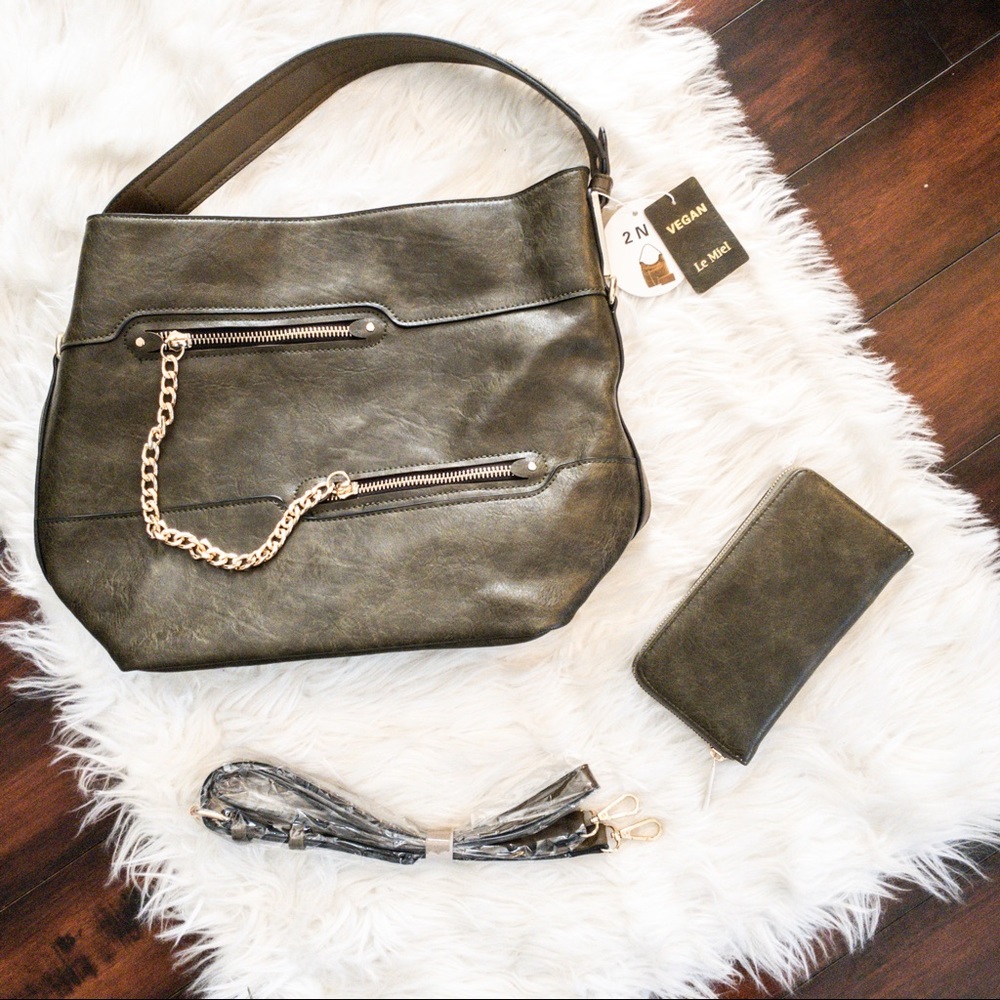 Le Miel Vegan Leather Olive Crossbody bag/wallet